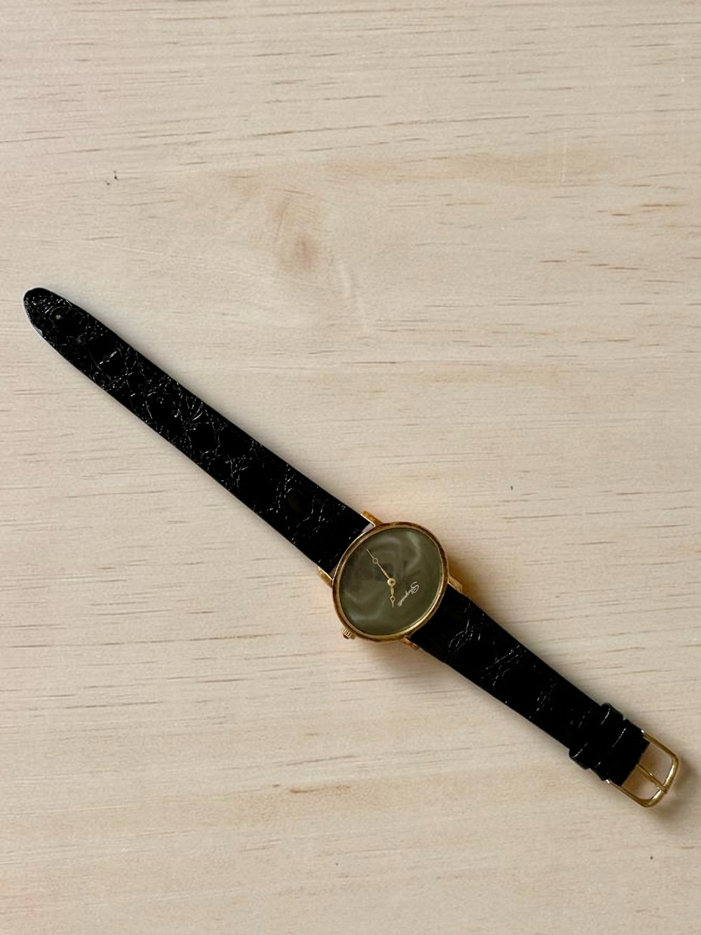 Vintage Schiaparelli Mechanical Watch Black Dial Cabochon Crown - Working - Picture 6 of 12